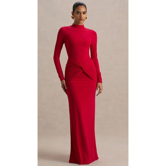 Club L London Dresses & Skirts - Club L London Alula High Neck Twist Waist Maxi Dress Red‎ Size 10 New With Tags